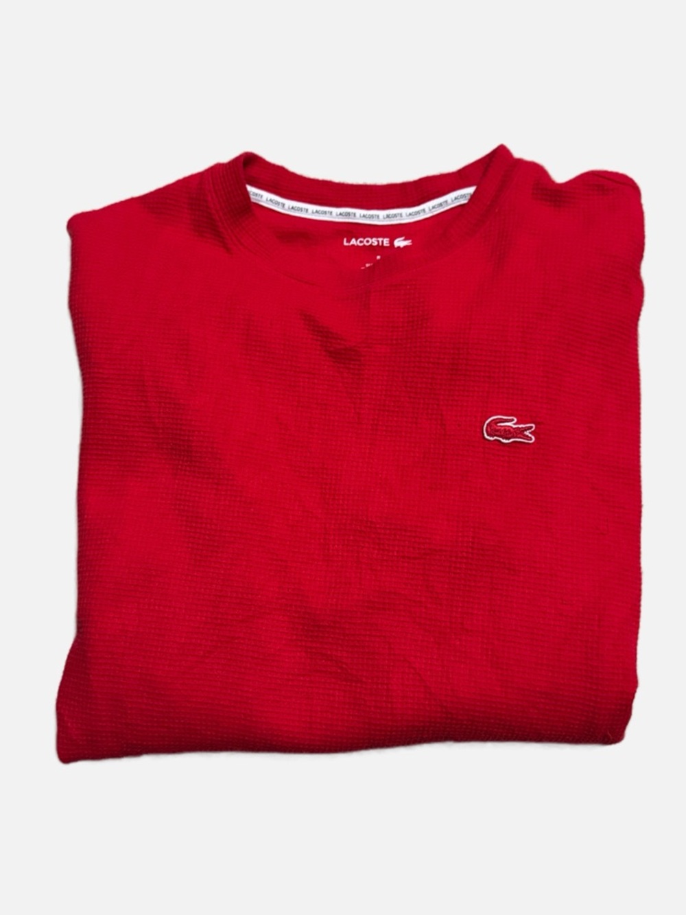 Lacoste Mens Size M Red Waffle Knit Thermal Long Sleeve Sleep Shirt Lounge Top